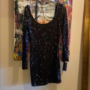 La cite Black sequence long sleeve Mini dress